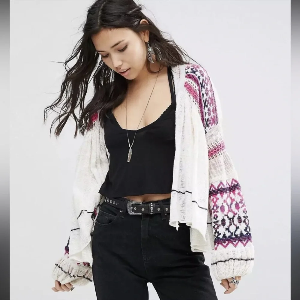 Free People White and Pink Patterned Cardigan - Picture 2 of 9